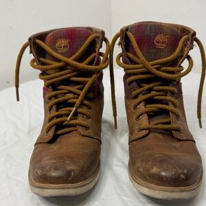 Timberland X Pendleton Bramhill Brown Leather Boots with Red Plaid Size 7